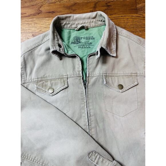 Fossil Brand Jeans Corduroy Full Zip Trucker Jacket With Green Liner Small VTG - Picture 2 of 12